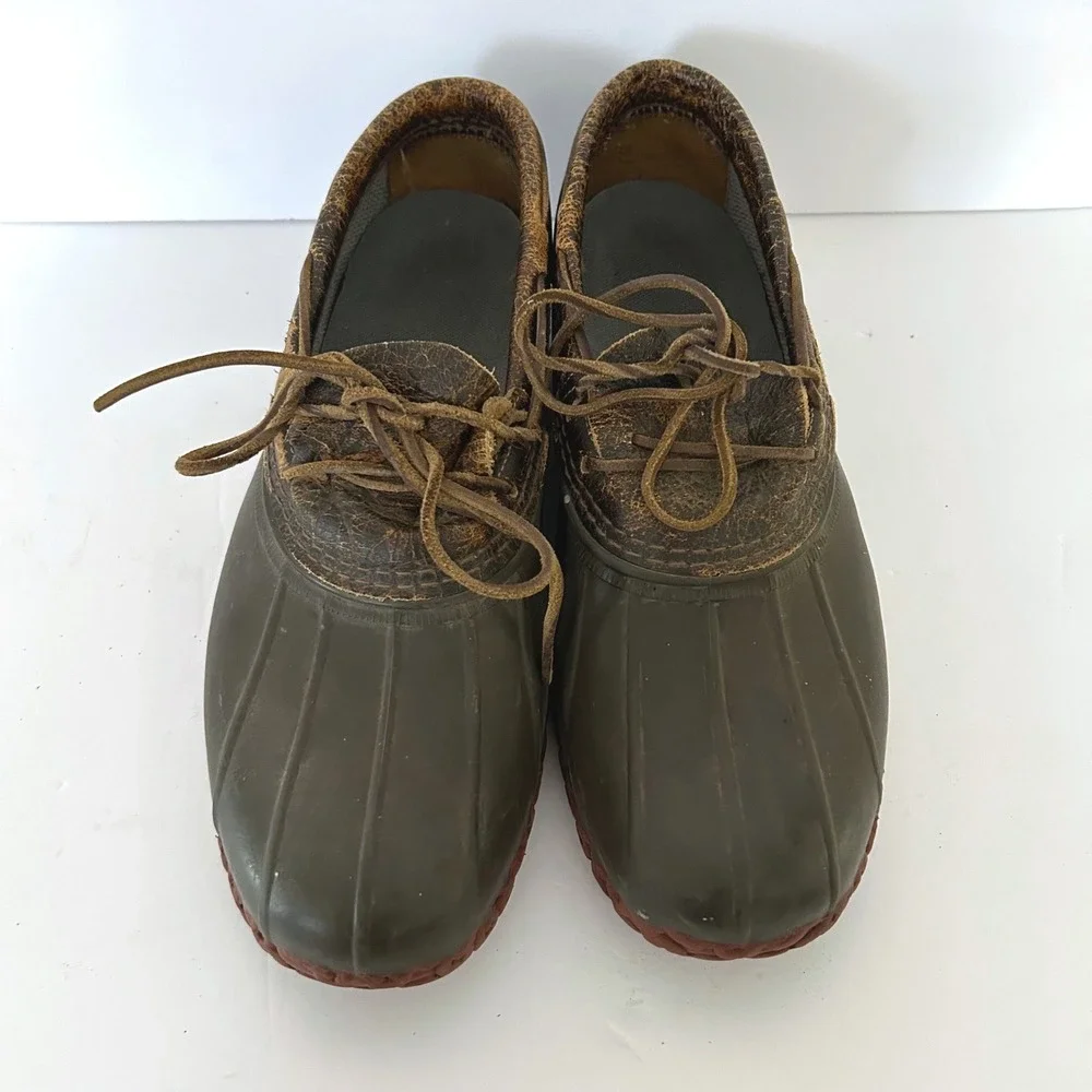 Vintage LL Bean Rubber Moc Boots Mens 10 Green Duck Shoes Leather Trim Maine USA